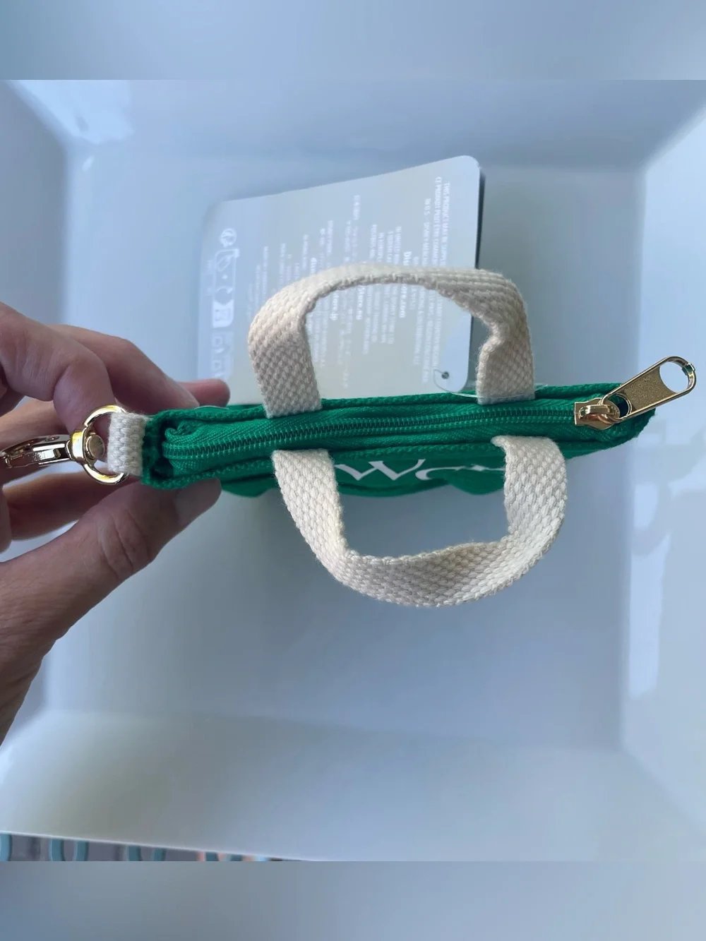 NWT Walt Disney World Logo Mania Mini/Micro Tote Bag Charm Keychain in Green